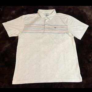 NWOT Callaway Polo Shirt Men XL White Gray Stripe Opti Dri Fit Golf Short Sleeve